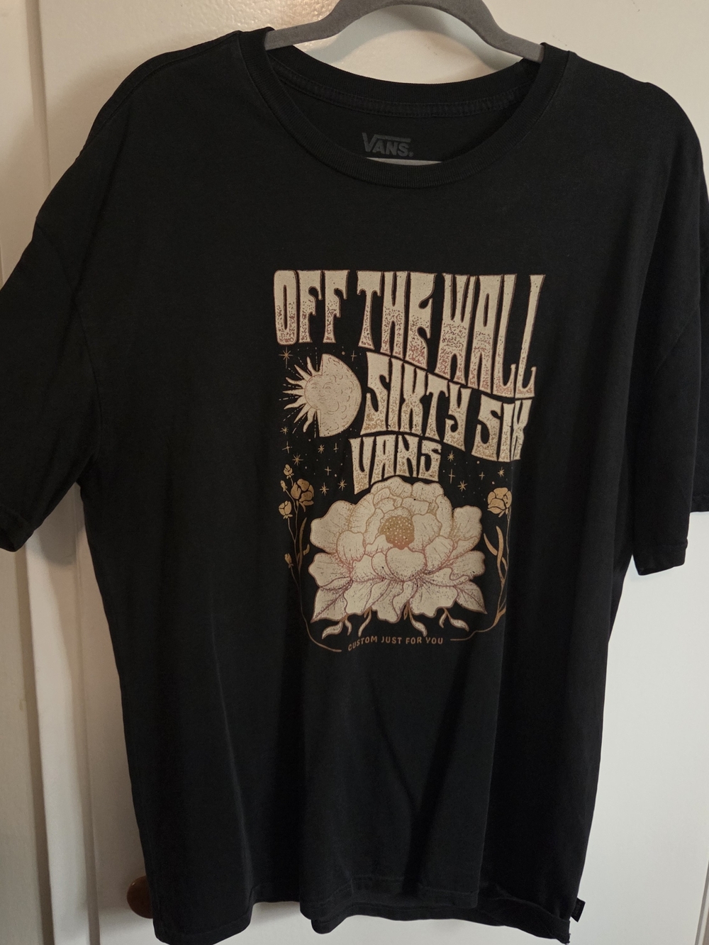 Vans Black Tee with Cream & Tan Floral 'Off The Wall' Graphic